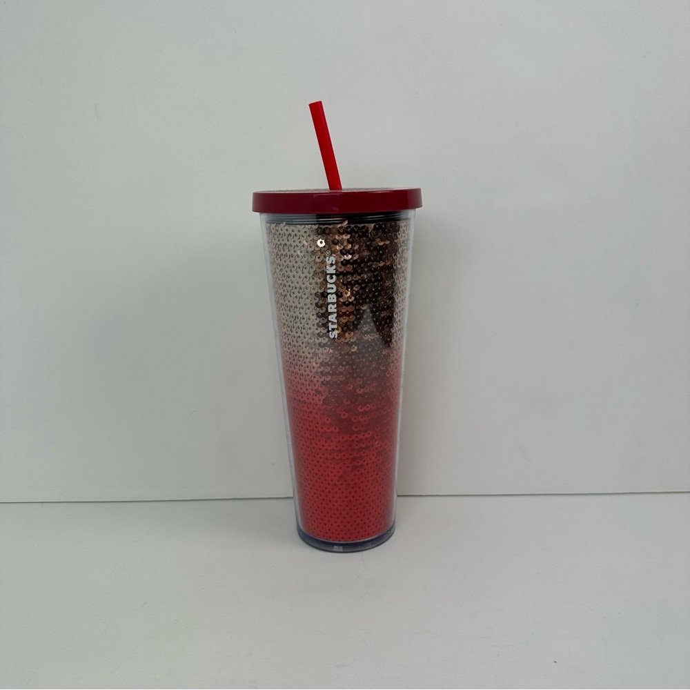 Starbucks 2018 Holiday Sequin 24 oz. Tumbler Rose Gold and Red Ombre'